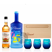 Clément - Lot de Canne Bleue 2025 + 3 verres + Sirop de canne 70cl - Planche en bois offerte - 70cl - 50°