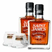 Saint James - Rhum très vieux - Lot de 2 Cuvées spéciales cubiques + 2 verres culbutos offerts - 100L - 43°
